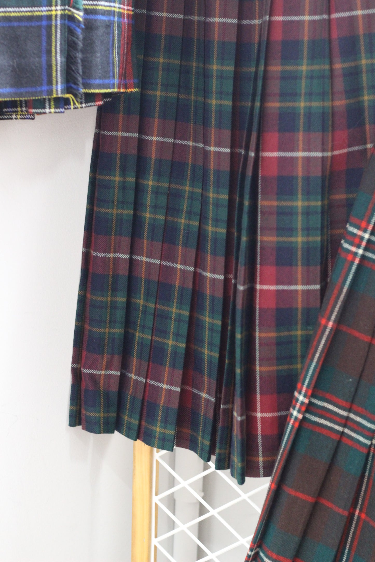 Vintage Tartan Check Pleats Wool Skirt x4点