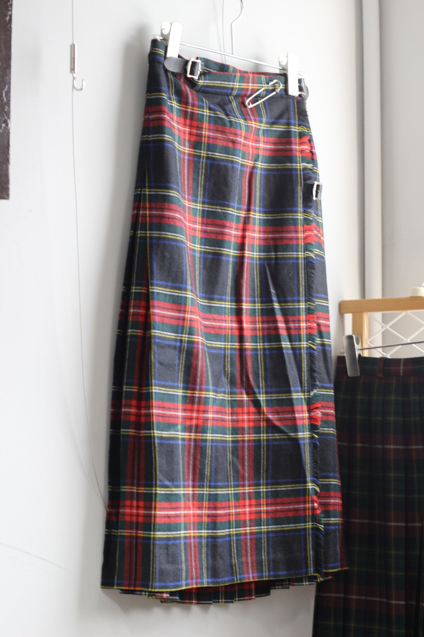 Vintage Tartan Check Pleats Wool Skirt x4点