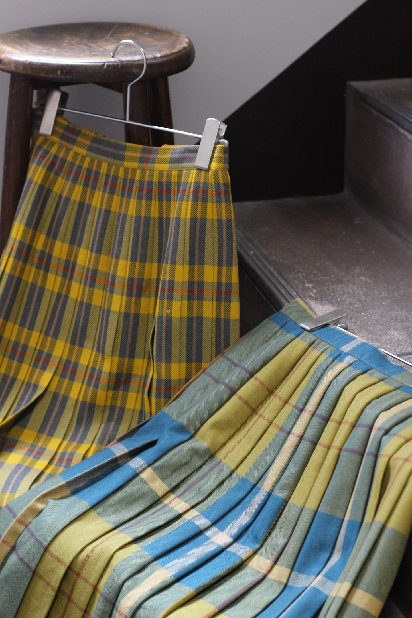 Vintage Design Check Wool Skirt x6点