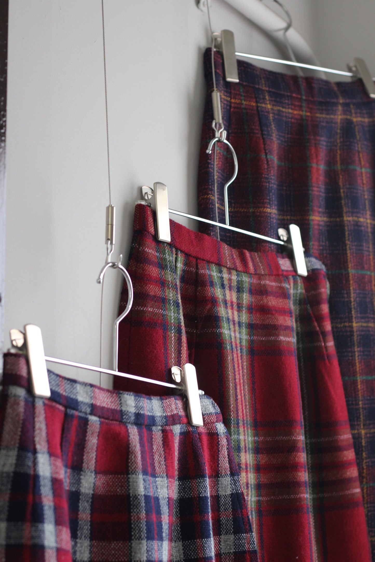 Vintage Red Check Wool Tight Skirt x3点