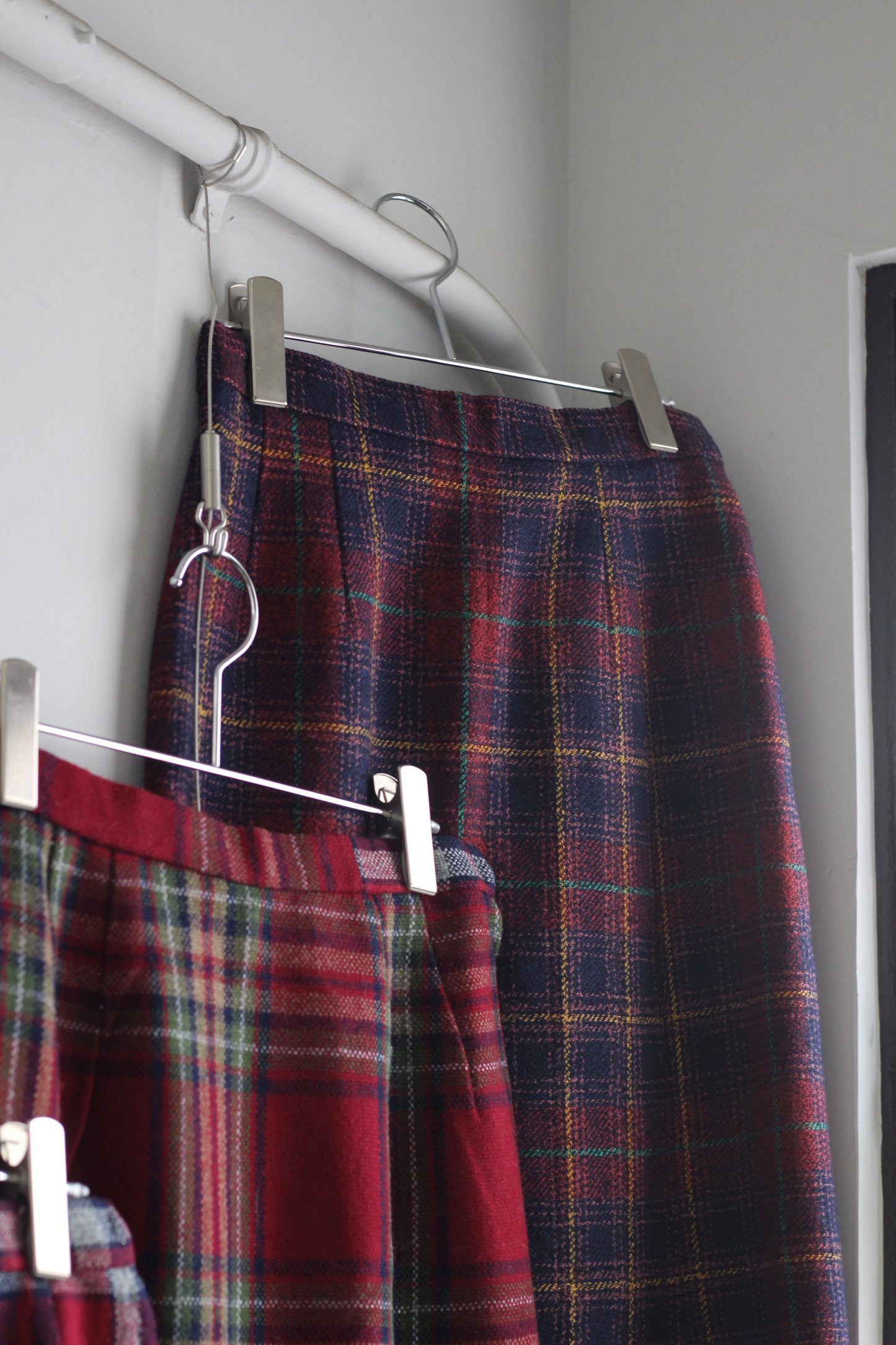 Vintage Red Check Wool Tight Skirt x3点