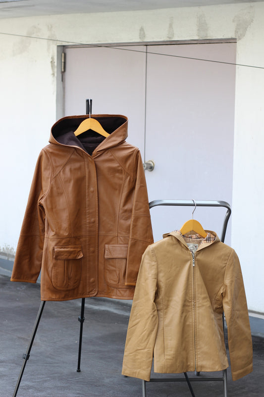 Women's Vintage Hoodie Leather Jacket x2点
