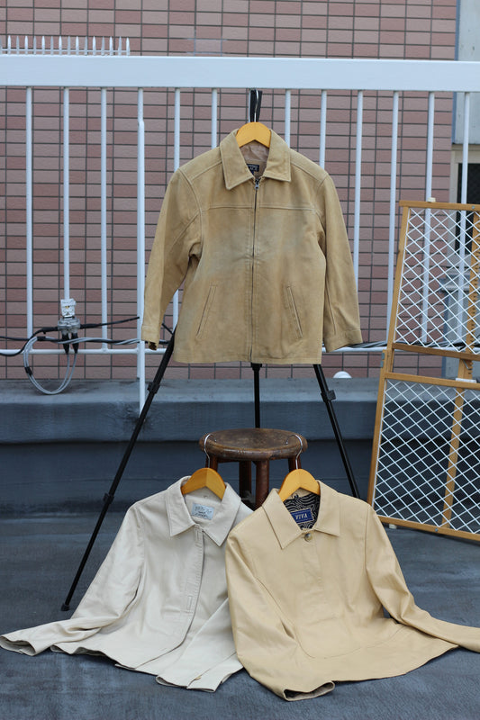 Women's Vintage Beige Leather Jacket x3点