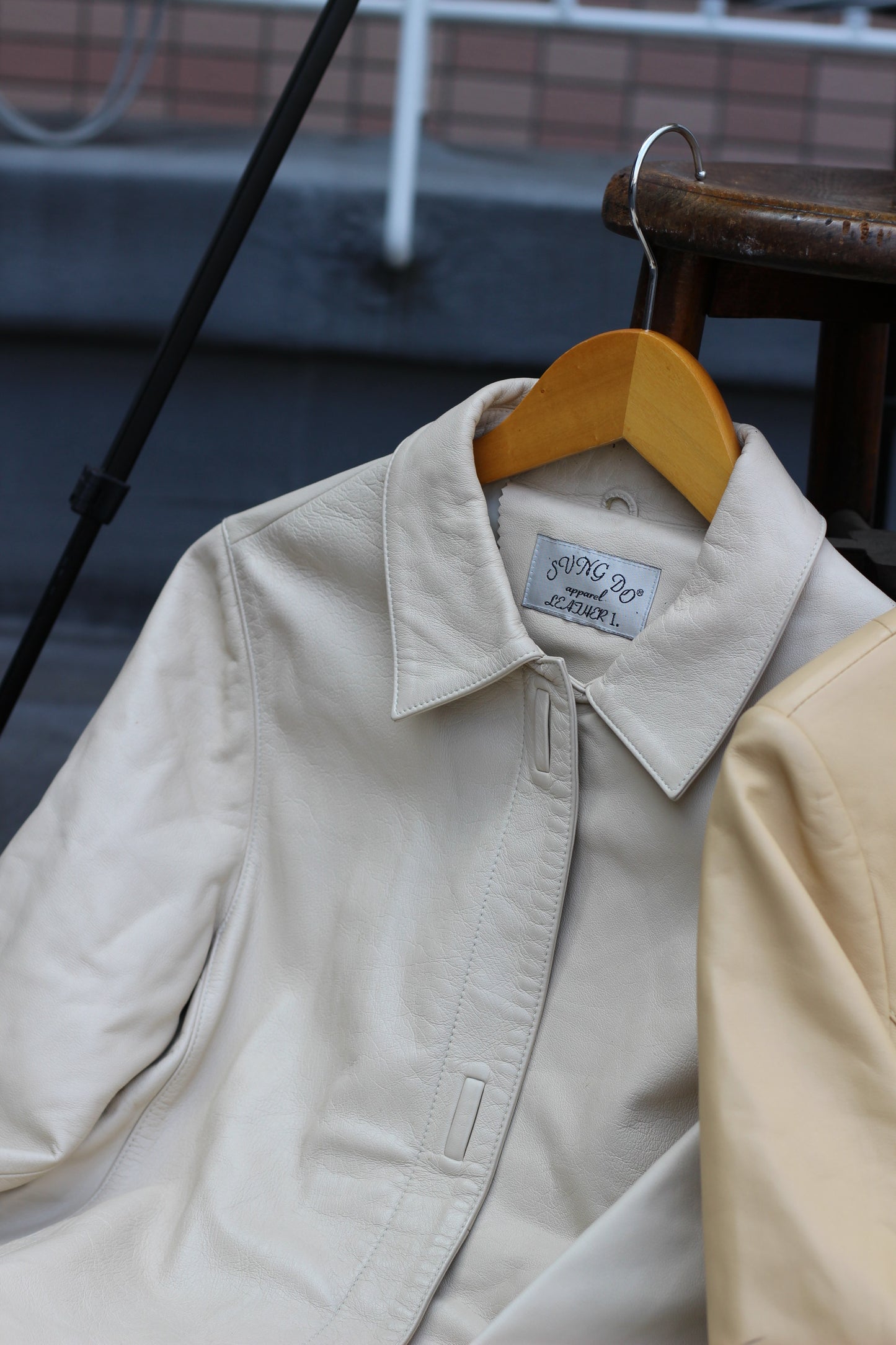 Women's Vintage Beige Leather Jacket x3点