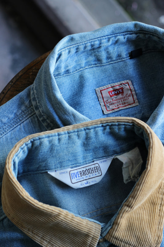 70-80's Made In USA Five Brother & 90's Levi's Denim Shirts set x2点