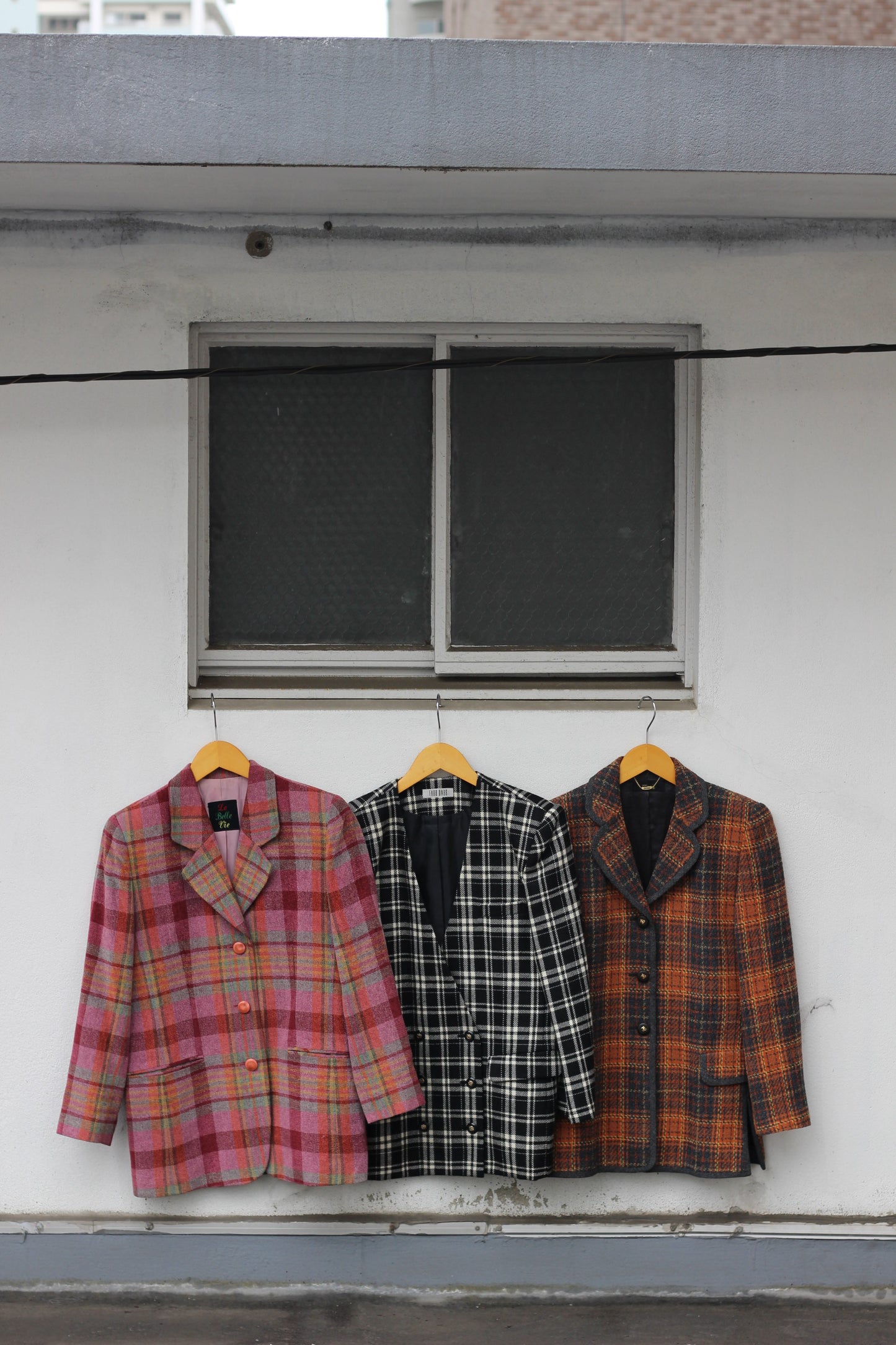 Japan vintage wool check tailored jacket x7点