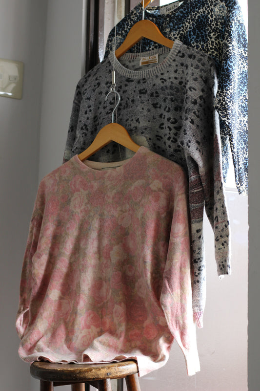 Women's Vintage Made In Italy Leopard Print And Floral Design Knitwear x4点