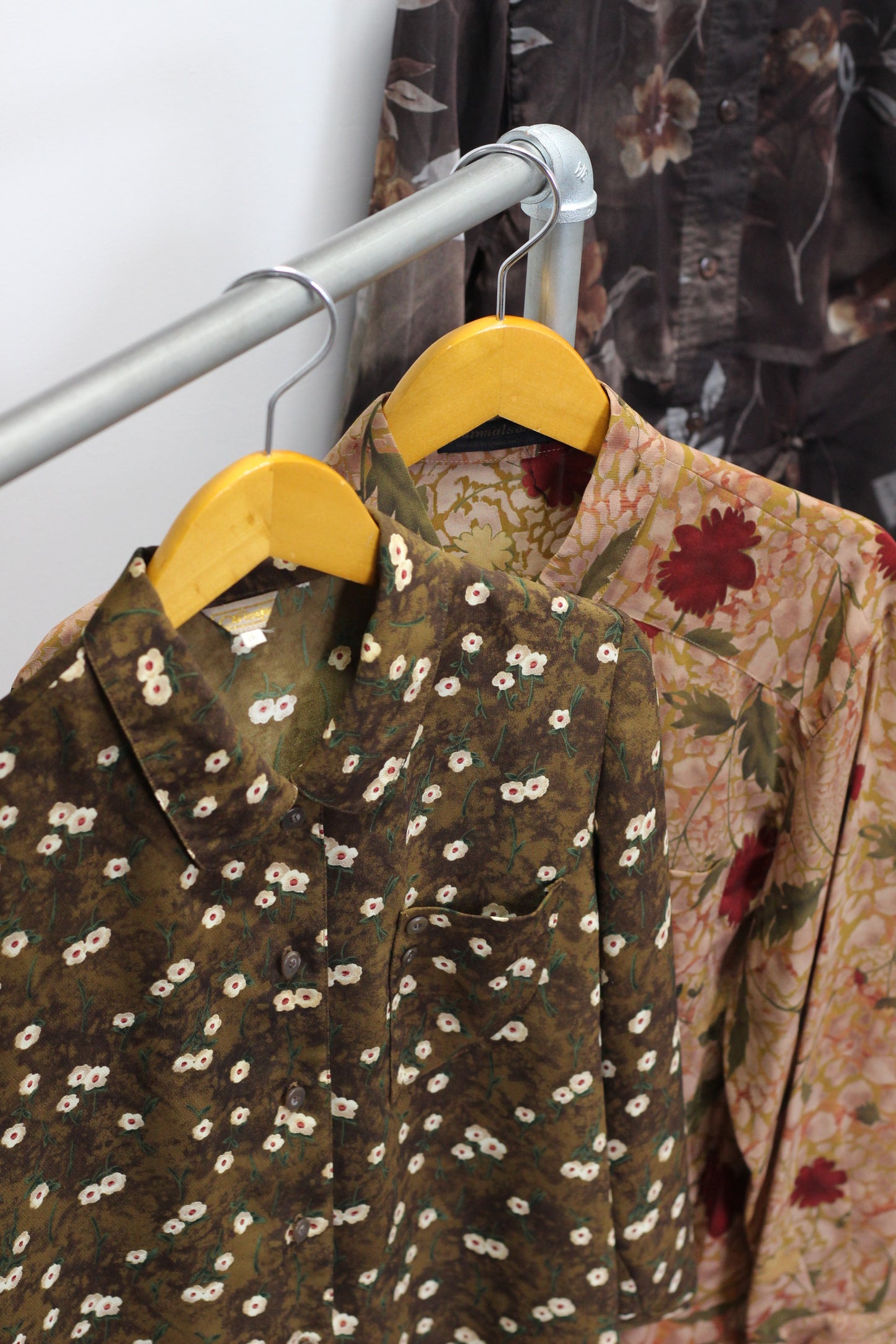 Vintage Brown Flower Long Sleeve Blouse x4点
