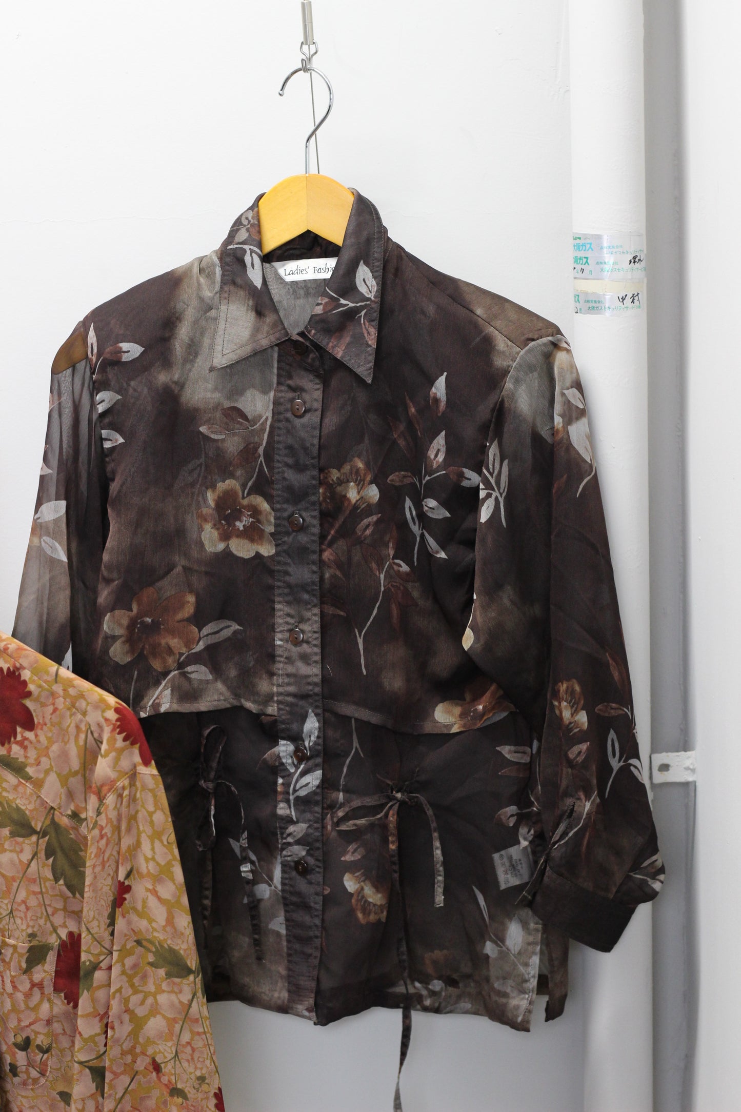 Vintage Brown Flower Long Sleeve Blouse x4点