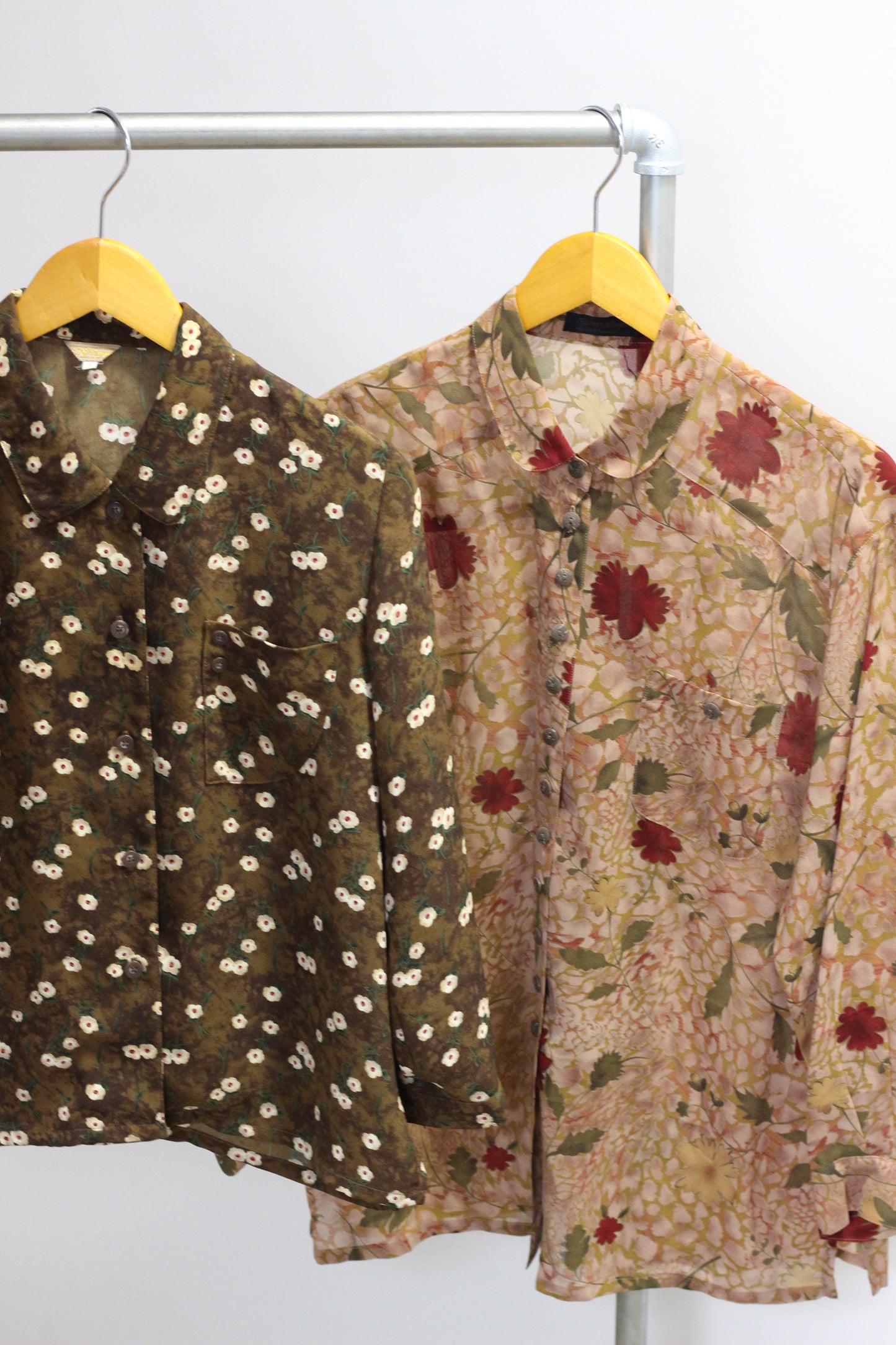 Vintage Brown Flower Long Sleeve Blouse x4点