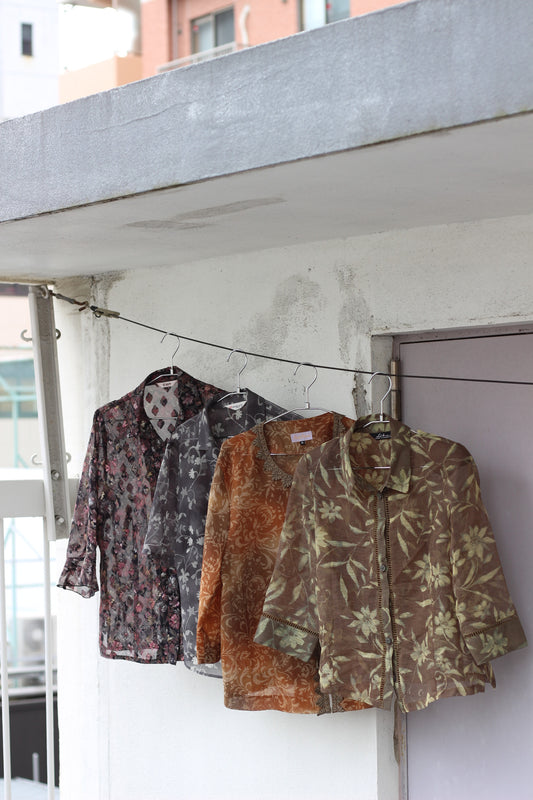 Vintage Design Sheer Short Sleeve Blouse x6点