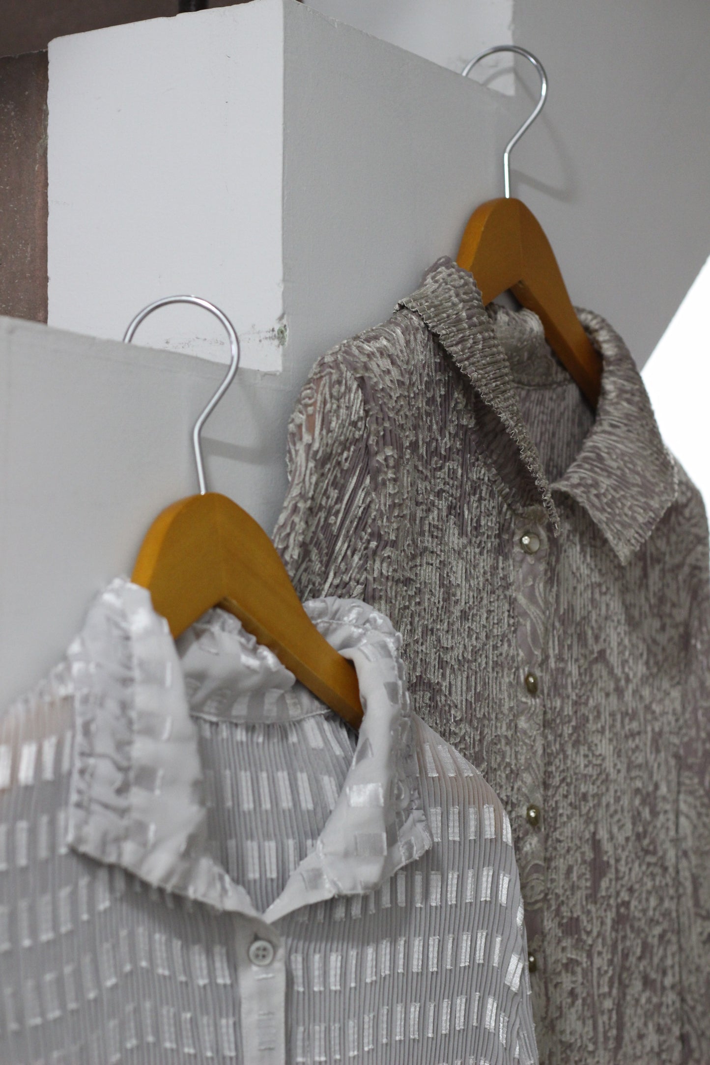 Vintage Pleats Jacquard Long Sleeve Blouse x2点