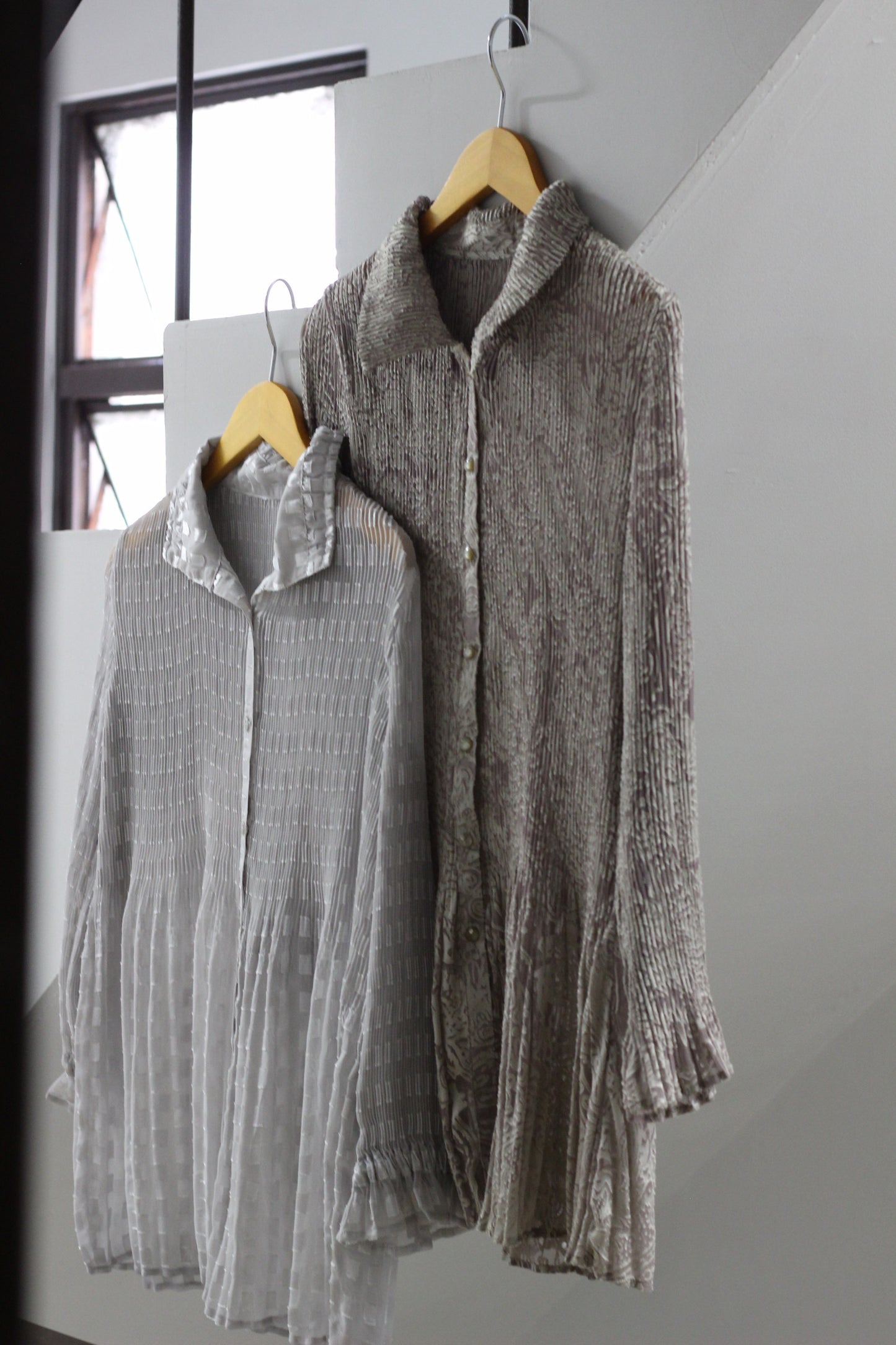 Vintage Pleats Jacquard Long Sleeve Blouse x2点