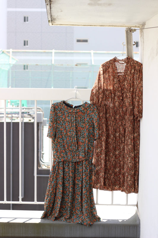Vintage Floral Short Sleeve One-Piece x2点