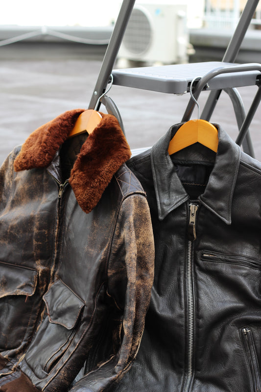 Made In USA 80-90's Branded Garments Leather Trucker Jacket & 70-80's Golden Bear G-1 Leather Flight Jacket set x2点