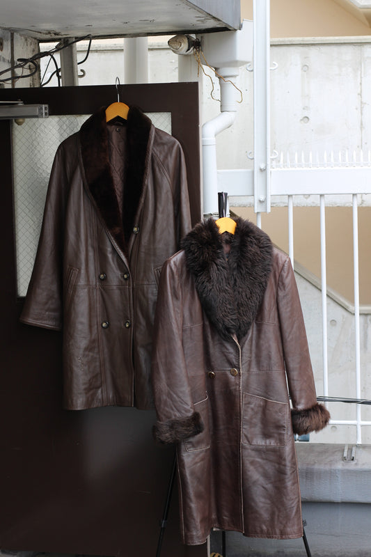 Women's Euro Vintage Leather Fur Coat x3点