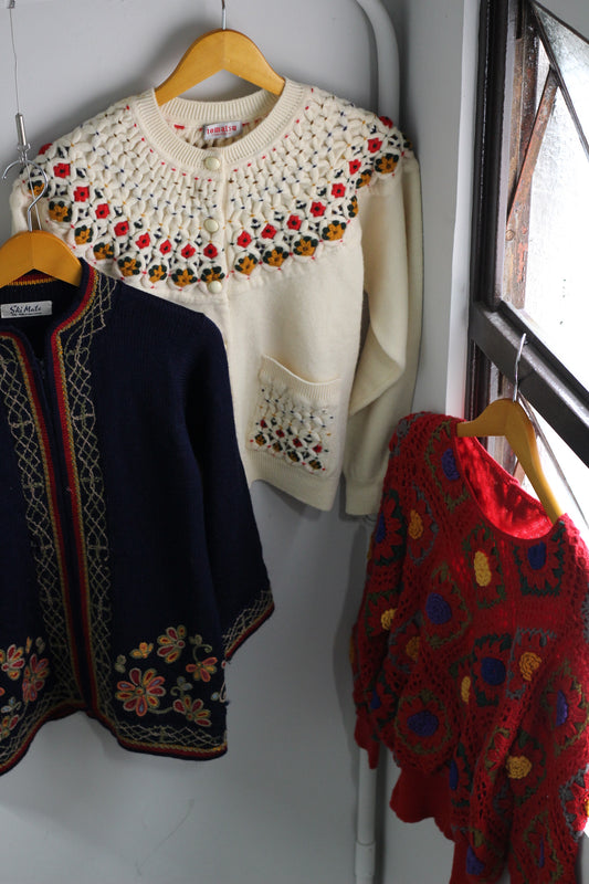 Vintage Flower Design Knitwear x3点
