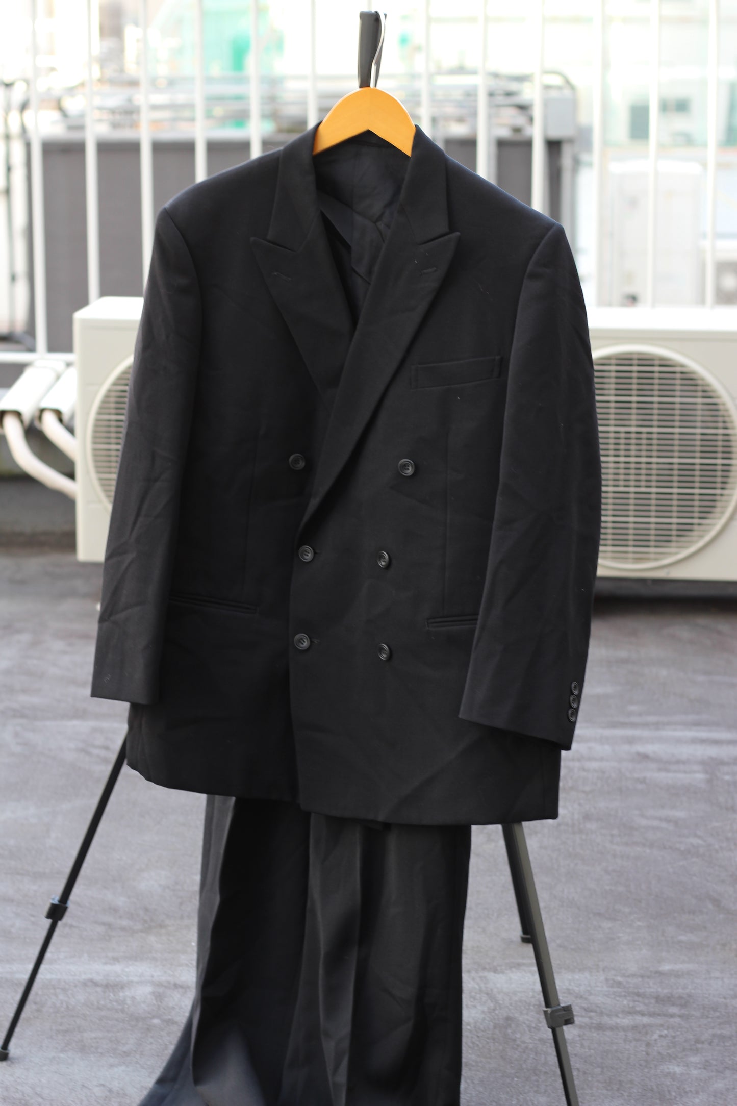 Men's Vintage Mode Style Black&navy Double Breasted Set x3点