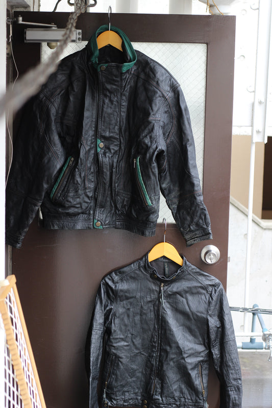 Men's Vintage Blouson Short Black Leather Jacket x2点