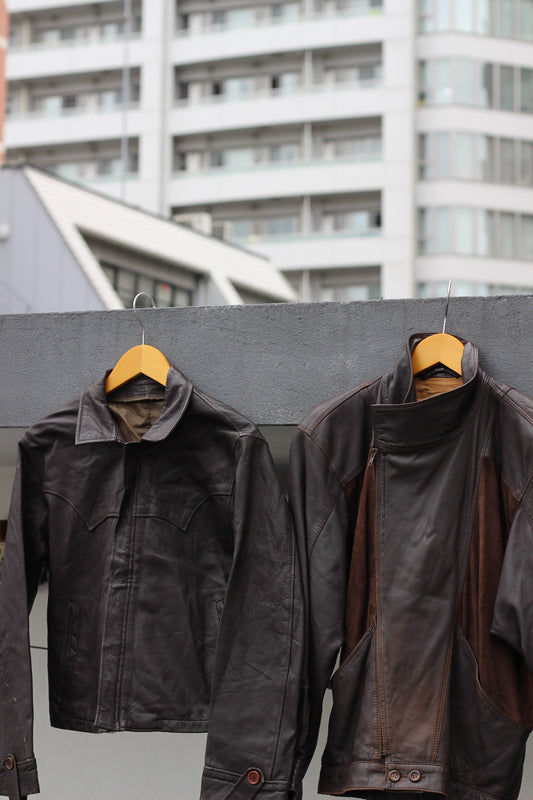 Men's Vintage Short Brown Leather Jacket x2点