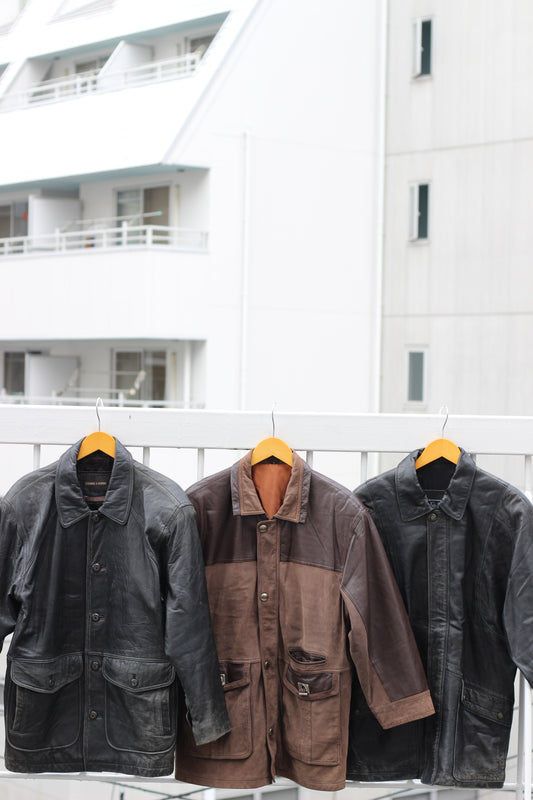 Men's Vintage Utility Design Leather Jacket x3点