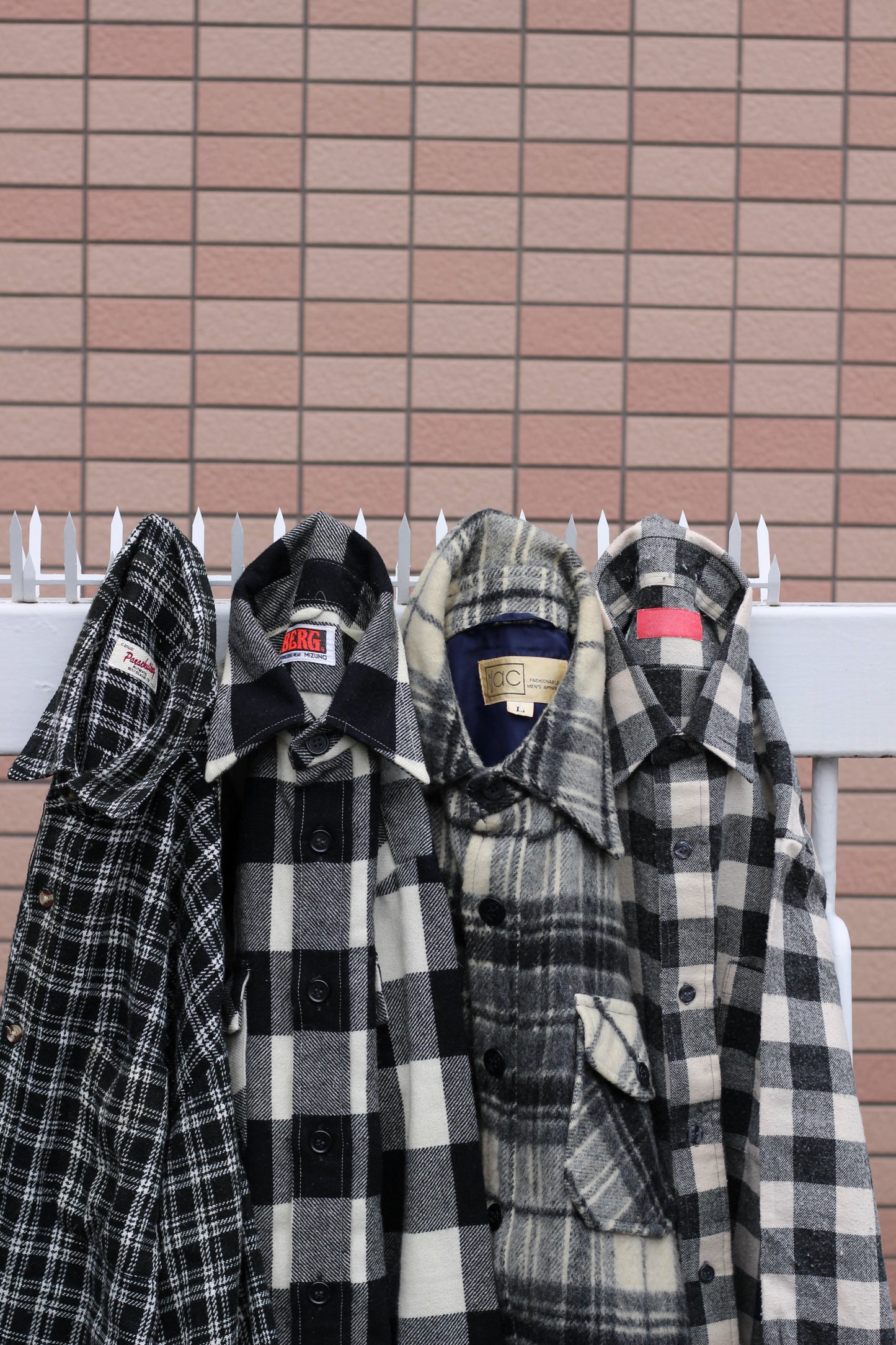 Black & White wool check shirt x4点