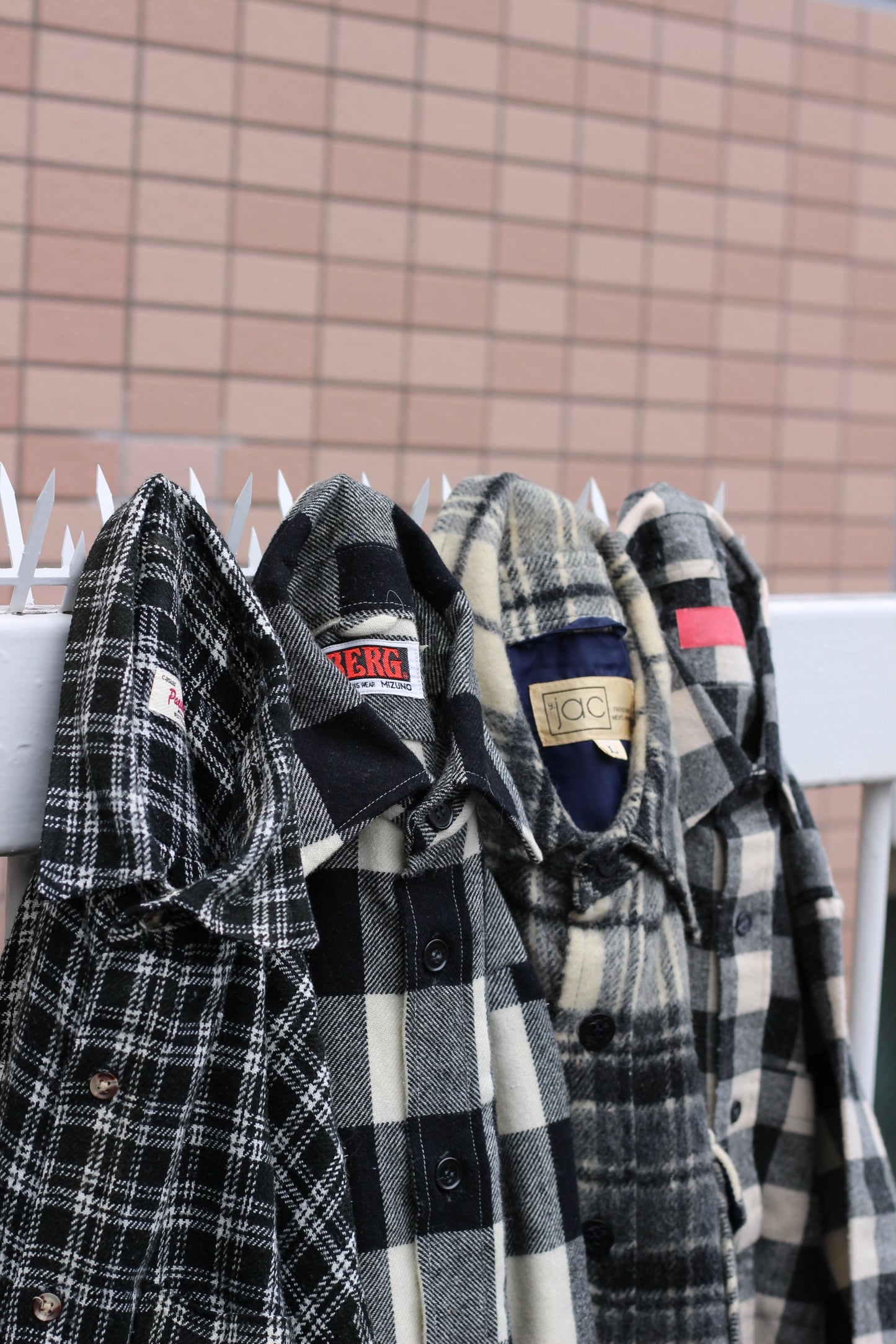 Black & White wool check shirt x4点