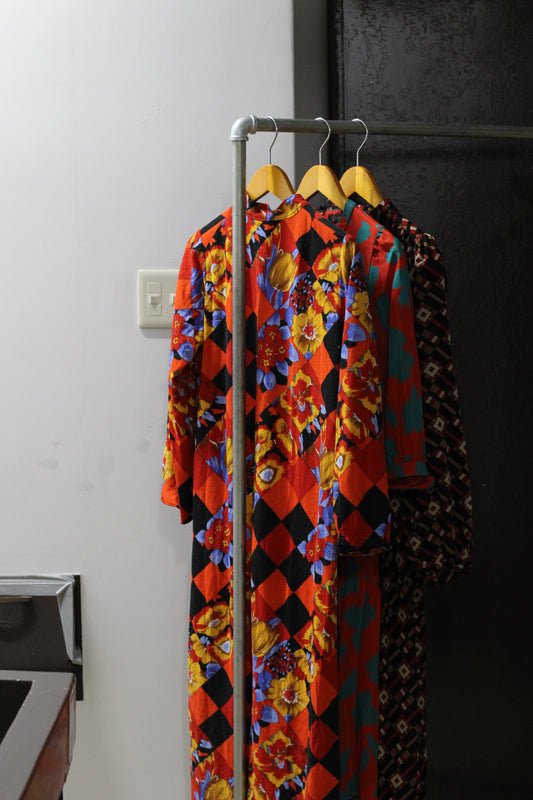 Women's Vintage Vivid Design Long One-Piece x3点