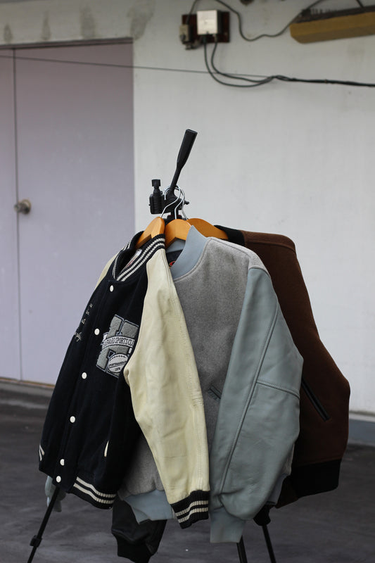 Men's Leather Sleeve Stadium Jacket x3点