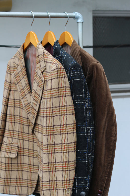 70's/80's Vintage Made In England & Scotland Check & Corduroy Tailored Jacket x3点
