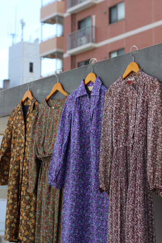 Vintage Design Flower Long Sleeve One-Piece x4点