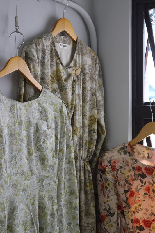 Vintage Floral Long Sleeve One-Piece x3点