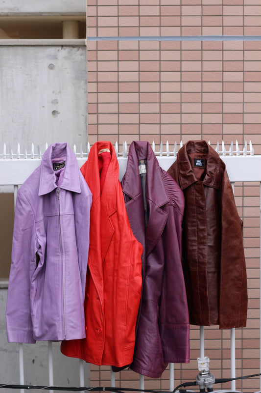 Ladies vinatage color leather jacket x4点