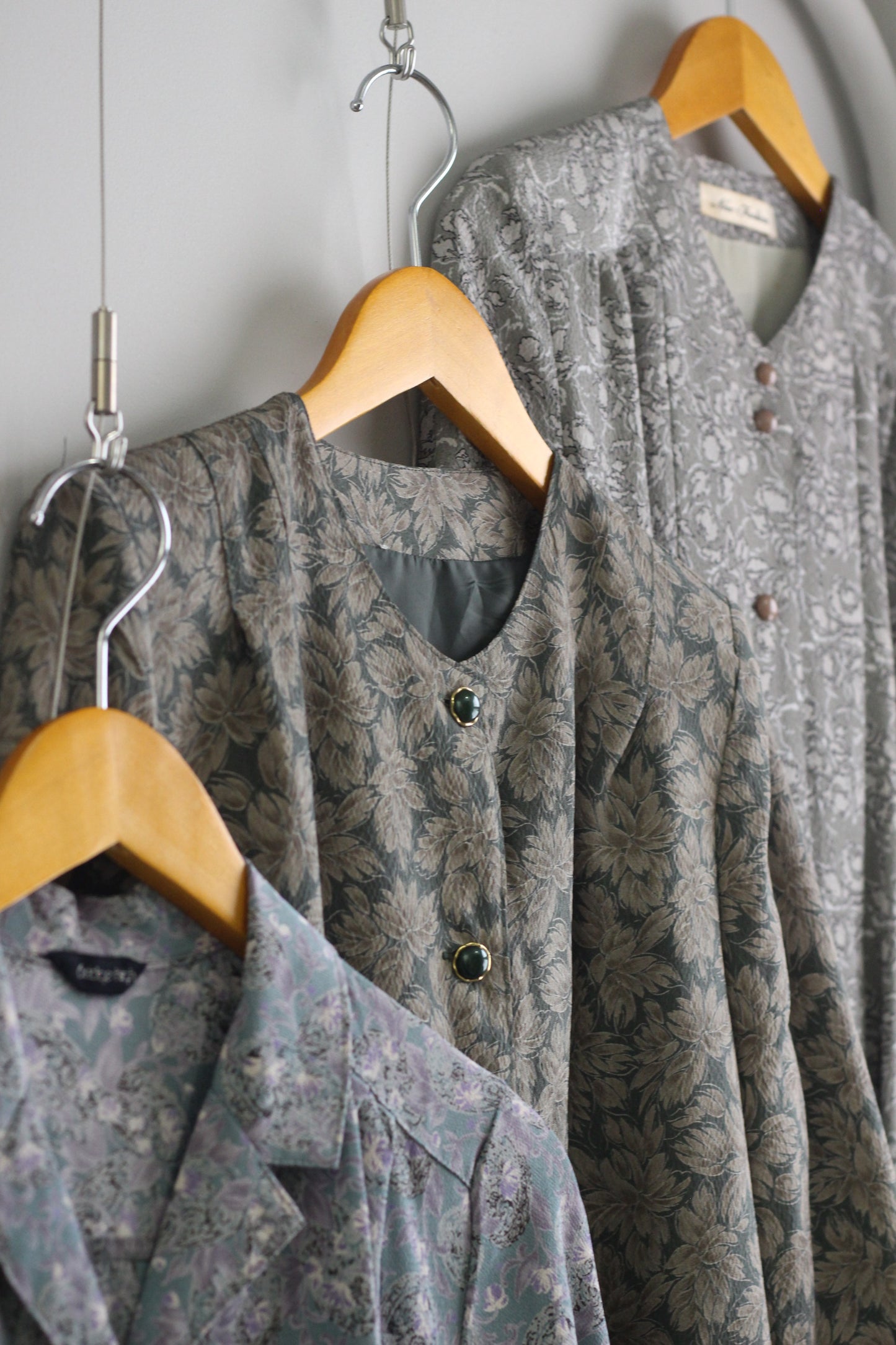 Vintage Grey Floral Long Sleeve One-Piece x5点