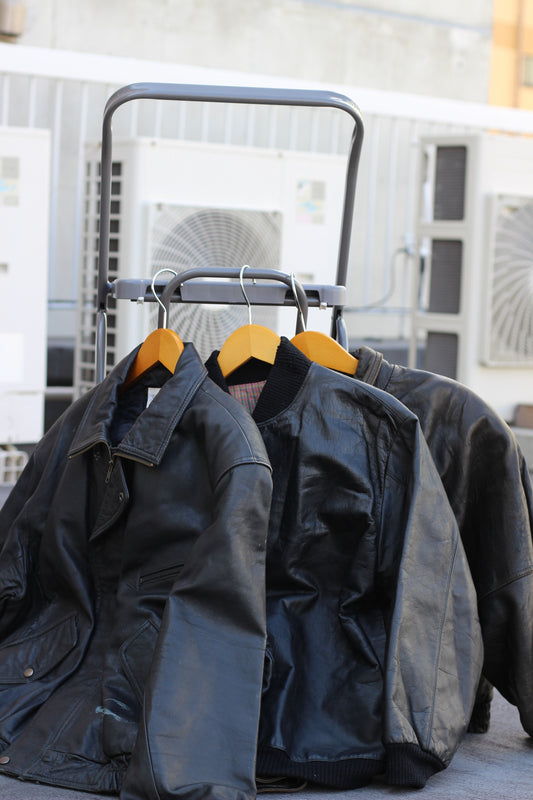 Men's Vintage Black Blouson Short Leather Jacket x4点