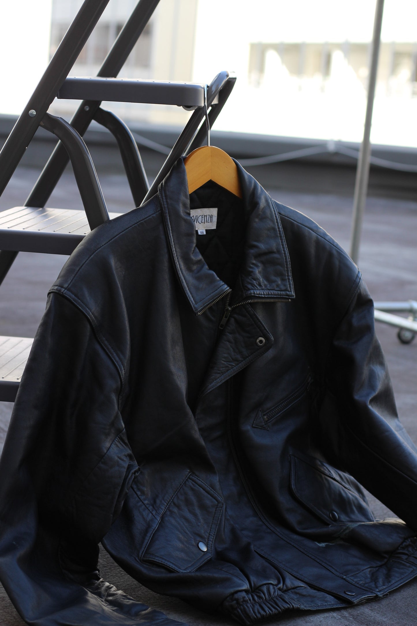 Men's Vintage Black Blouson Short Leather Jacket x4点