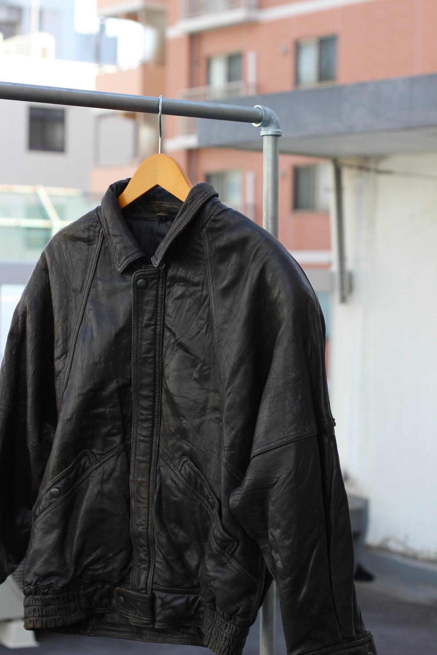 Men's Vintage Black Blouson Short Leather Jacket x4点