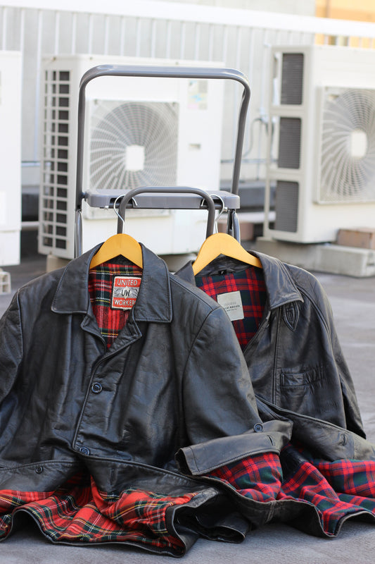 Men's UK Rock Style Buffalo Check Leather Jacket x2点