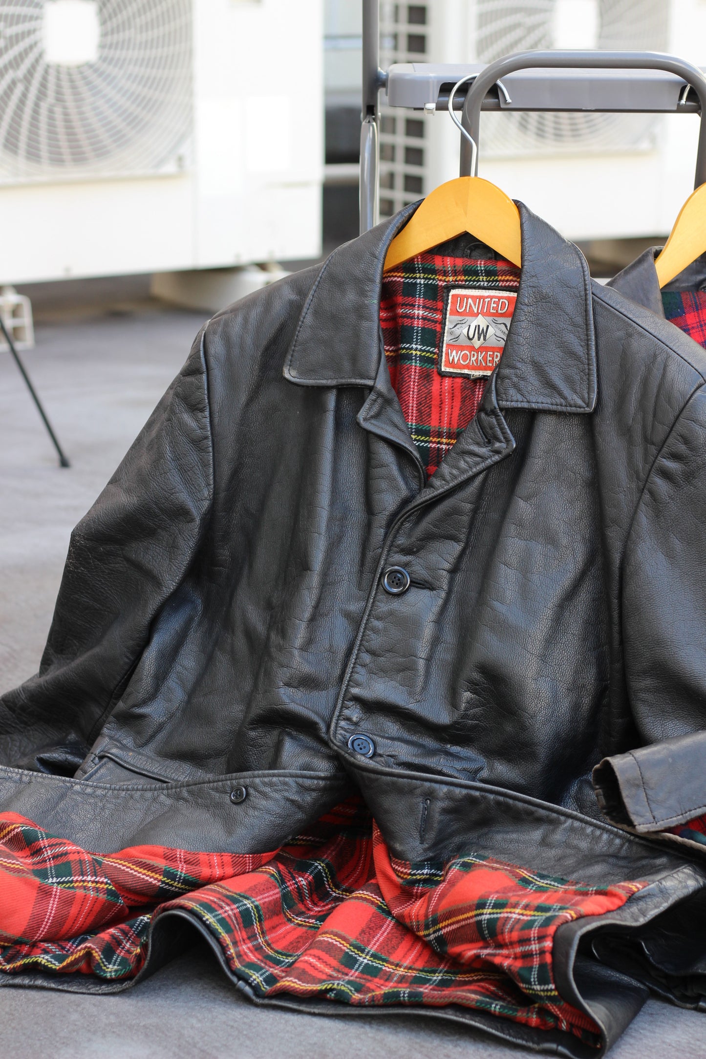 Men's UK Rock Style Buffalo Check Leather Jacket x2点