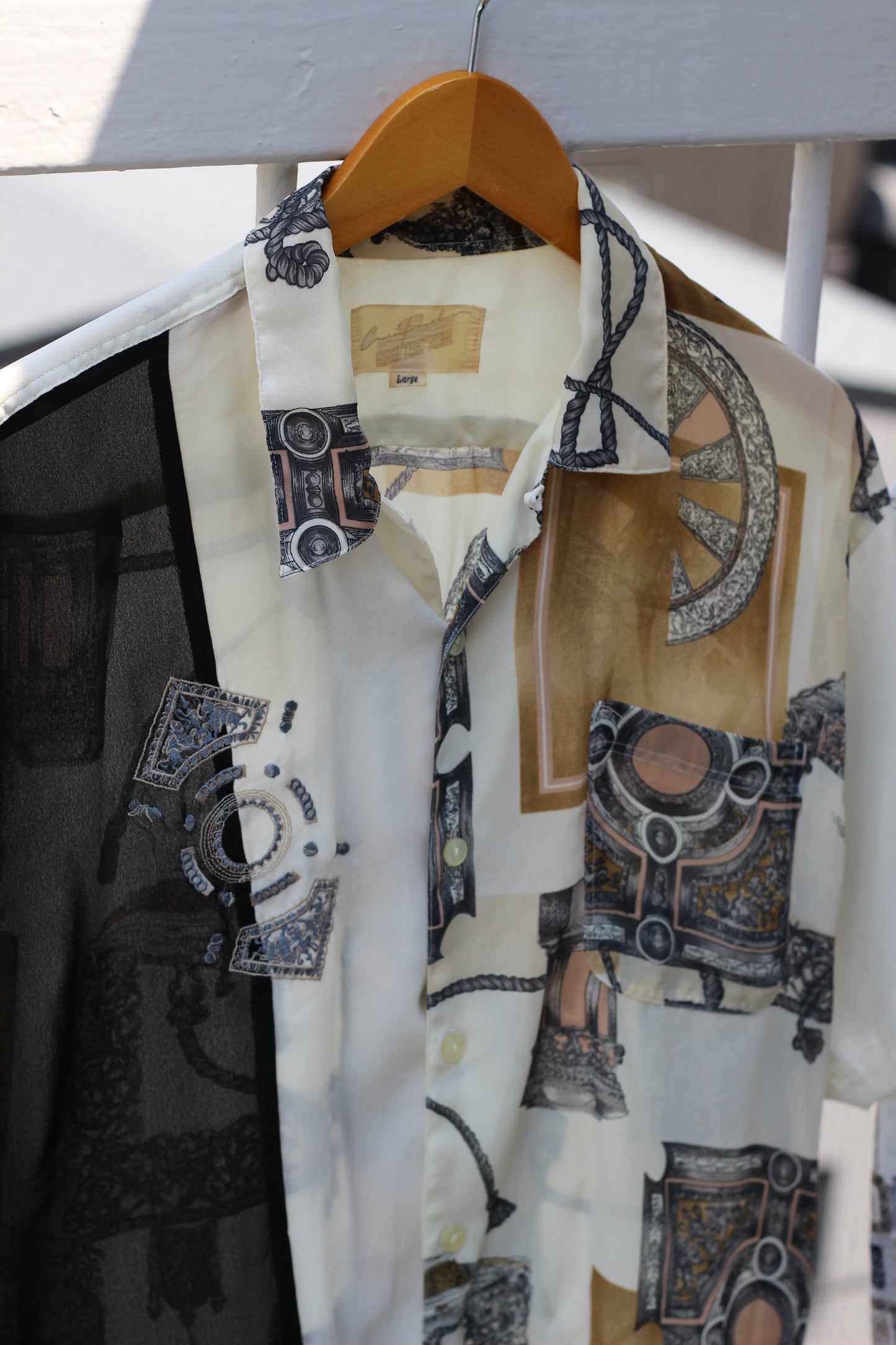 Men's White Design Open Collar Short Sleeve Shirt x14点