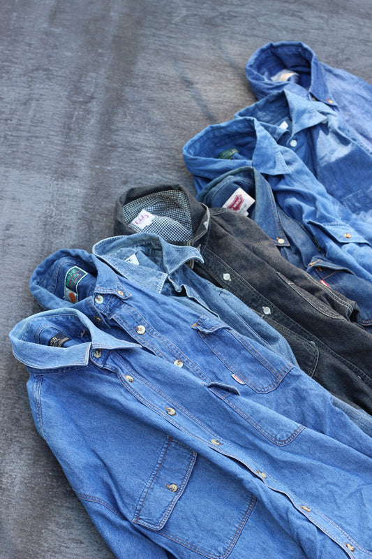 Men's indigo Blue denim shirt x8点