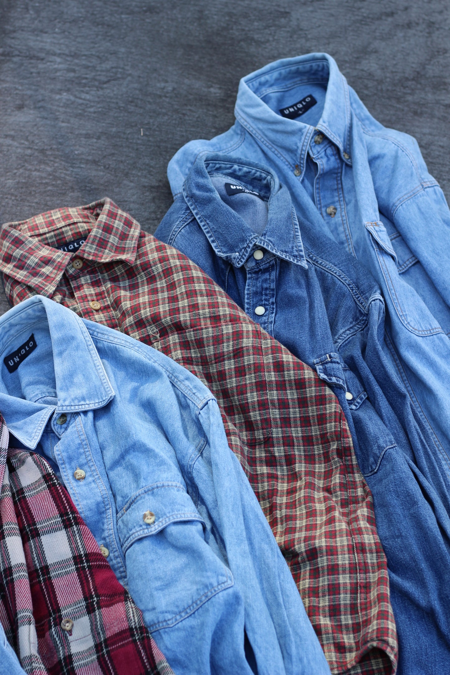 どなたか試してみませんか?オールドユニクロ denim shirt & check shirt x7点