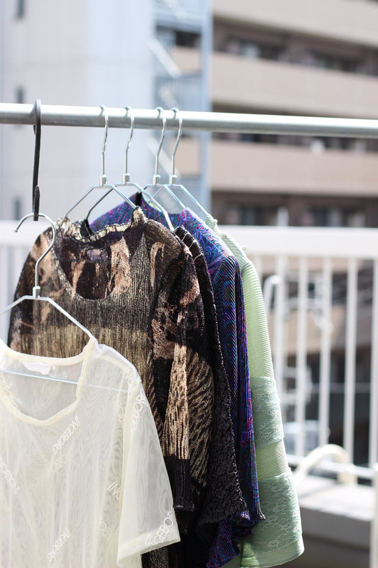 Vintage Pleats Sheer Mix Design Tops x7点