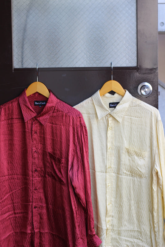 Men's 100% Silk Wave Design Long Sleeve Shirt x2点