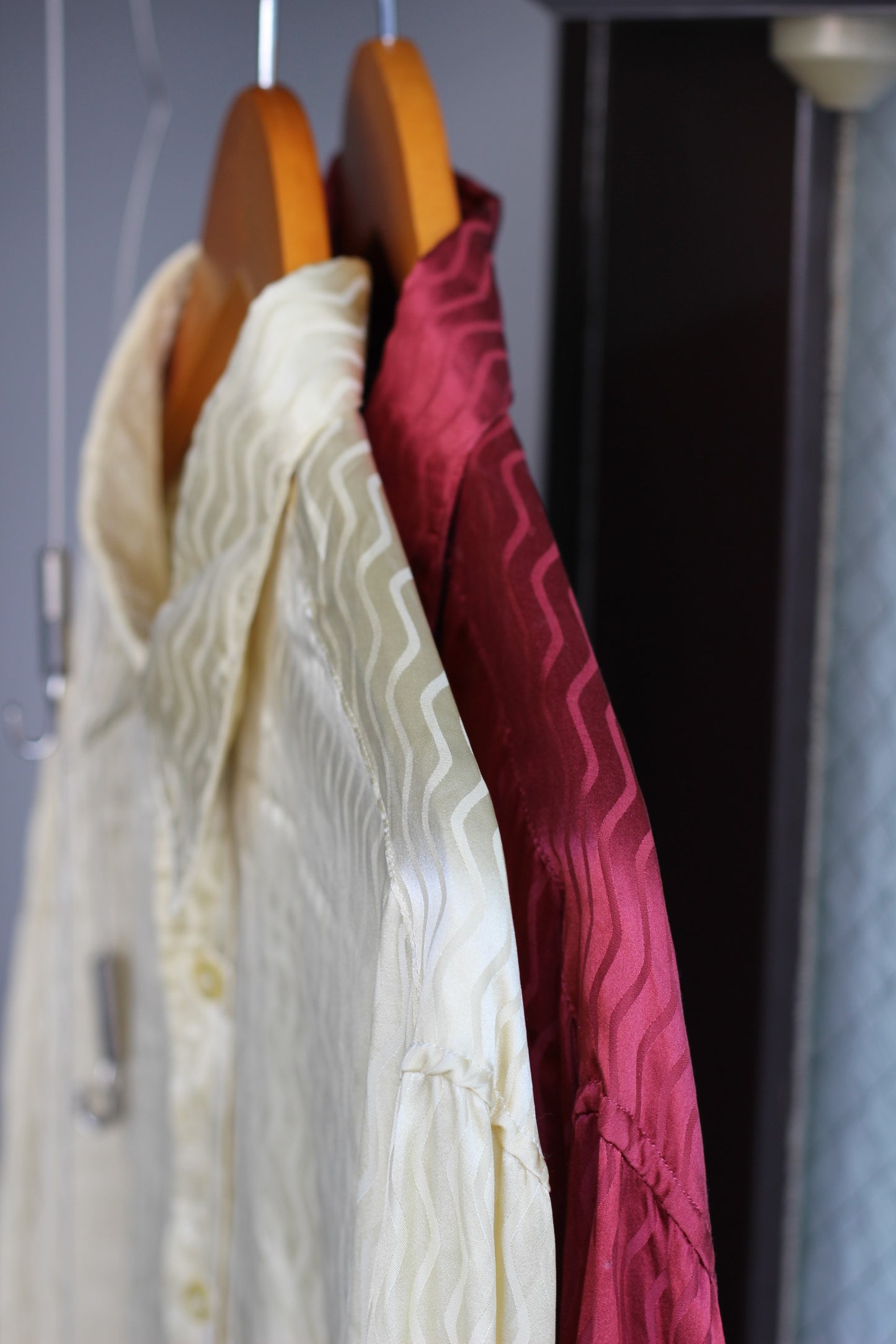 Men's 100% Silk Wave Design Long Sleeve Shirt x2点