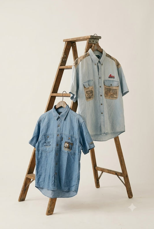 90's Men's Short Sleeve Design Denim Shirt x2点