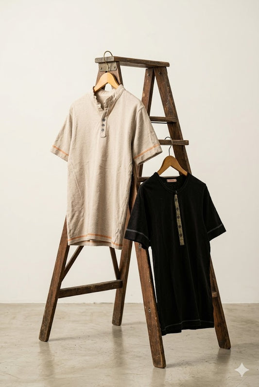 Men's Y2K Style Henley Neck T-Shirt x2点