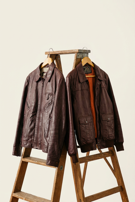 Men's Vintage Leather Zip-Up Short Jacket x3点