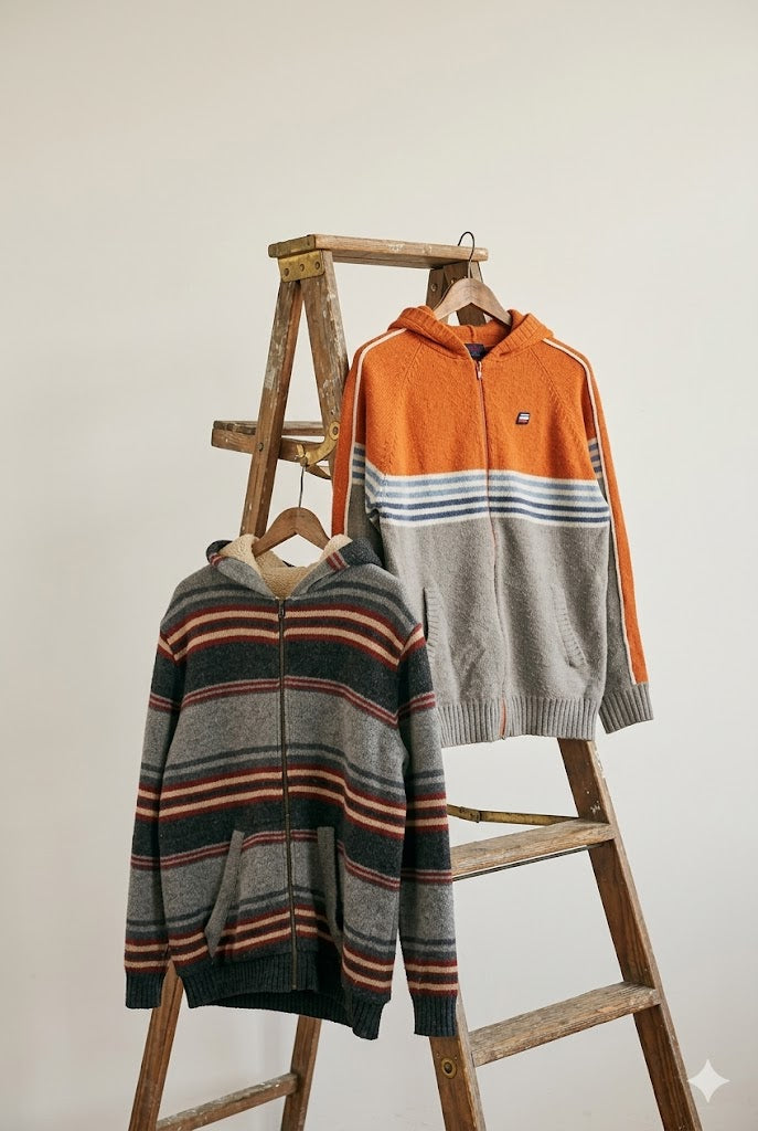 Men's Y2K Style Knit Zip-Up Hoodie x2点