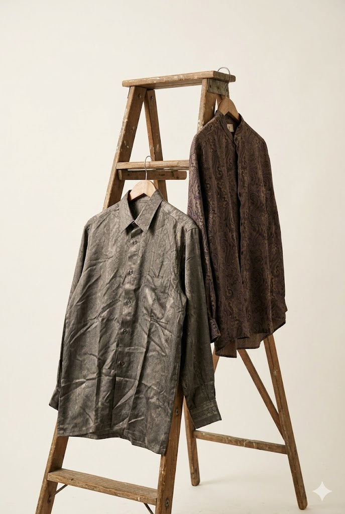 Men's Vintage Jacquard Drape Long Sleeve Shirt x2点